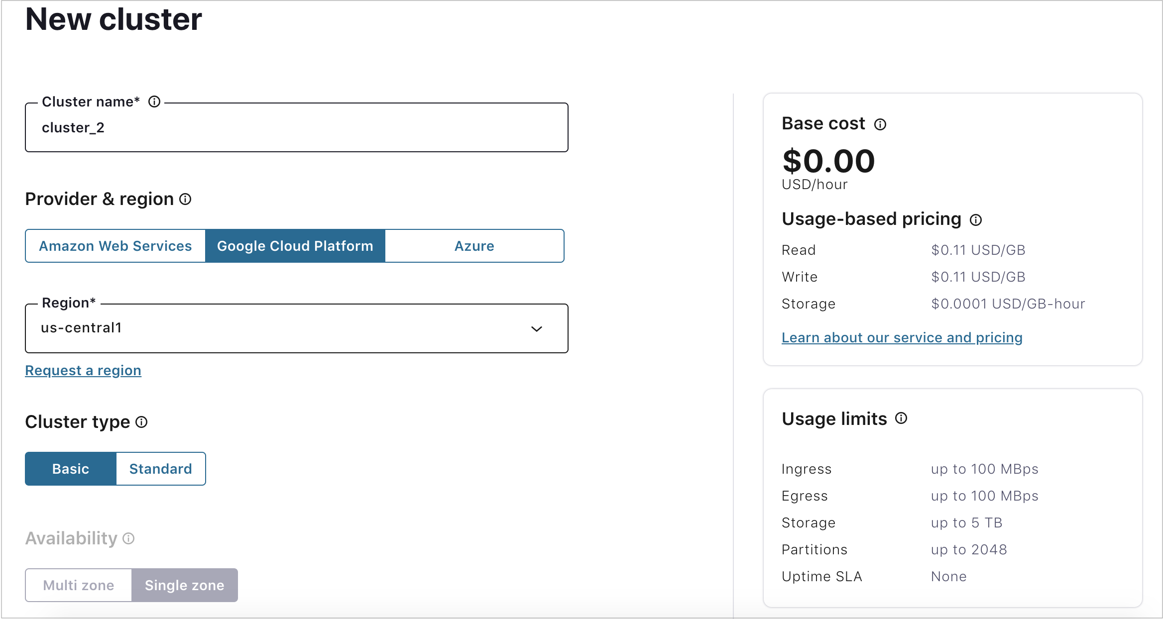 Confluent Cloud Add Cluster Billing