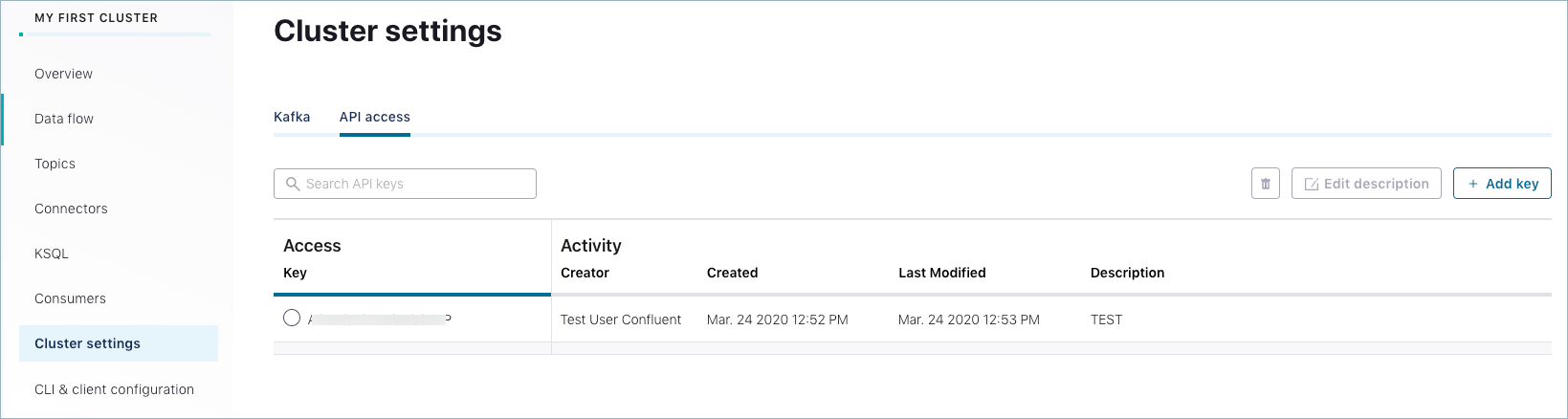 API access keys Confluent Cloud