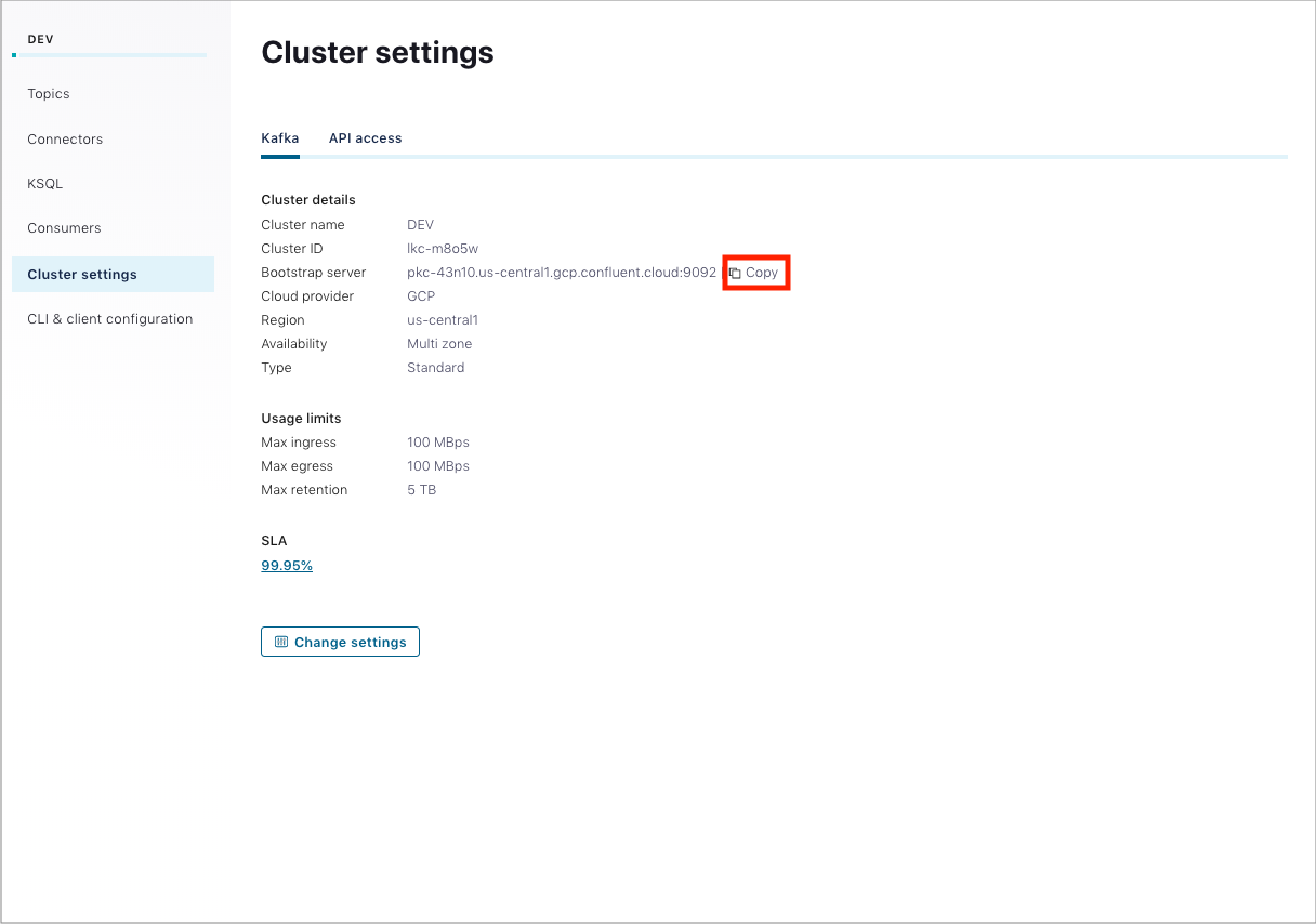 Confluent Cloud Cluster Settings