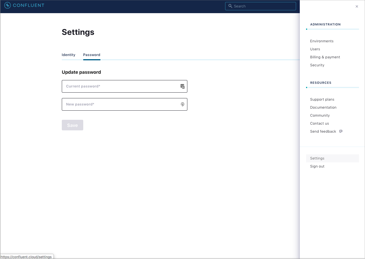 Change Confluent Cloud password